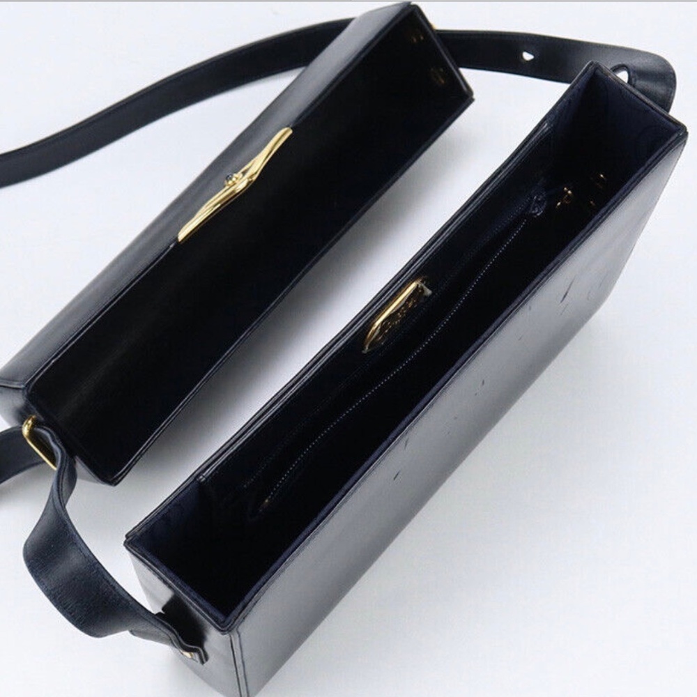 Cartier Vintage Crossbody Sling Shoulder Purse. Leather. Gold & Sapphire Logo